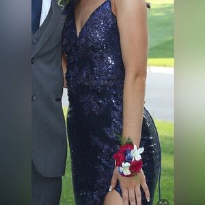 Sparkly Navy Blue Prom Dress